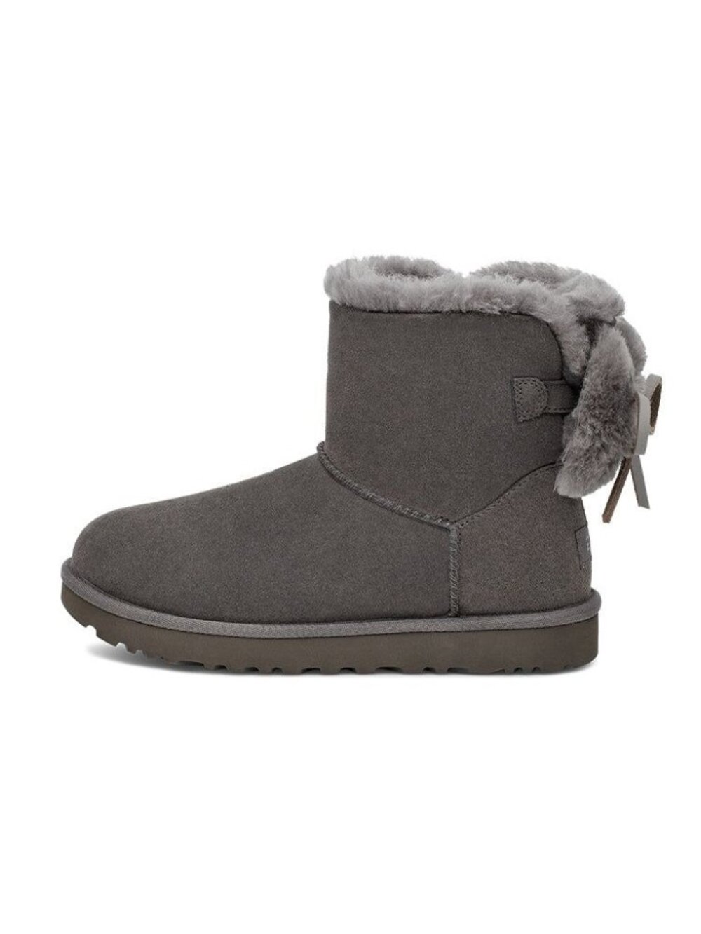 NEW UGG Classic Double Bow Mini Boots Suede Cozy Fur Winter Boho Womens 9
